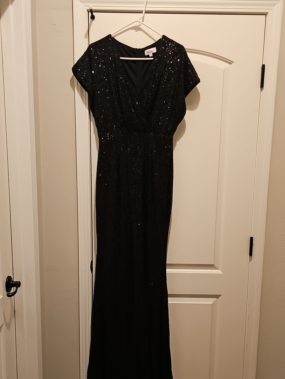 Black Sequin Maxi Dress with V-Neck - Women's Evening Gown